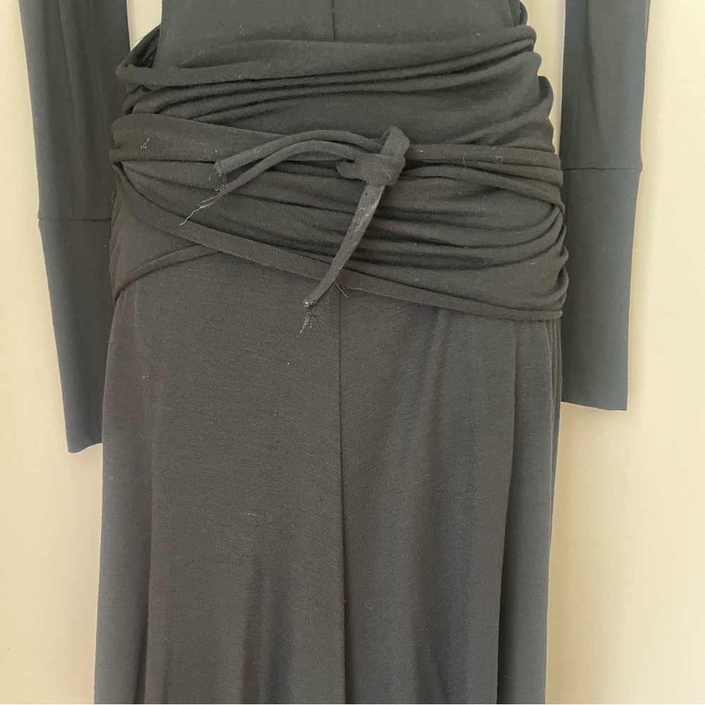 FRANCESCA FERRANTE Italy black wool blend faux wrap jersey dress - Picture 3 of 9